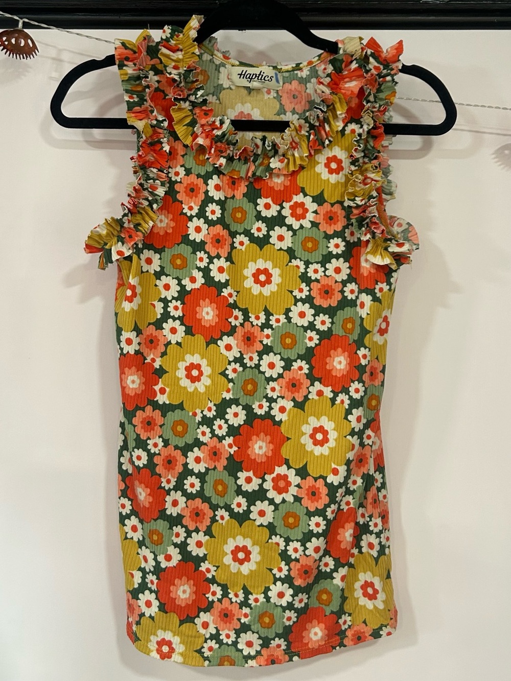 Haptics Floral Ruffle Tank Top - Orange & Green